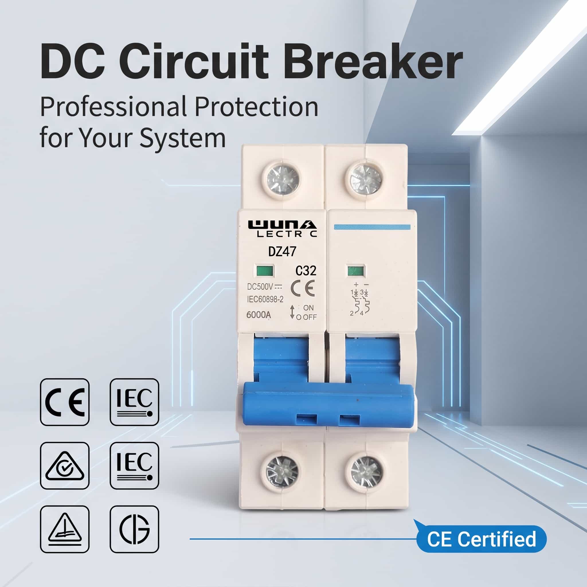 Întrerupător miniatural DC 2 poli DZ47 C32 500V